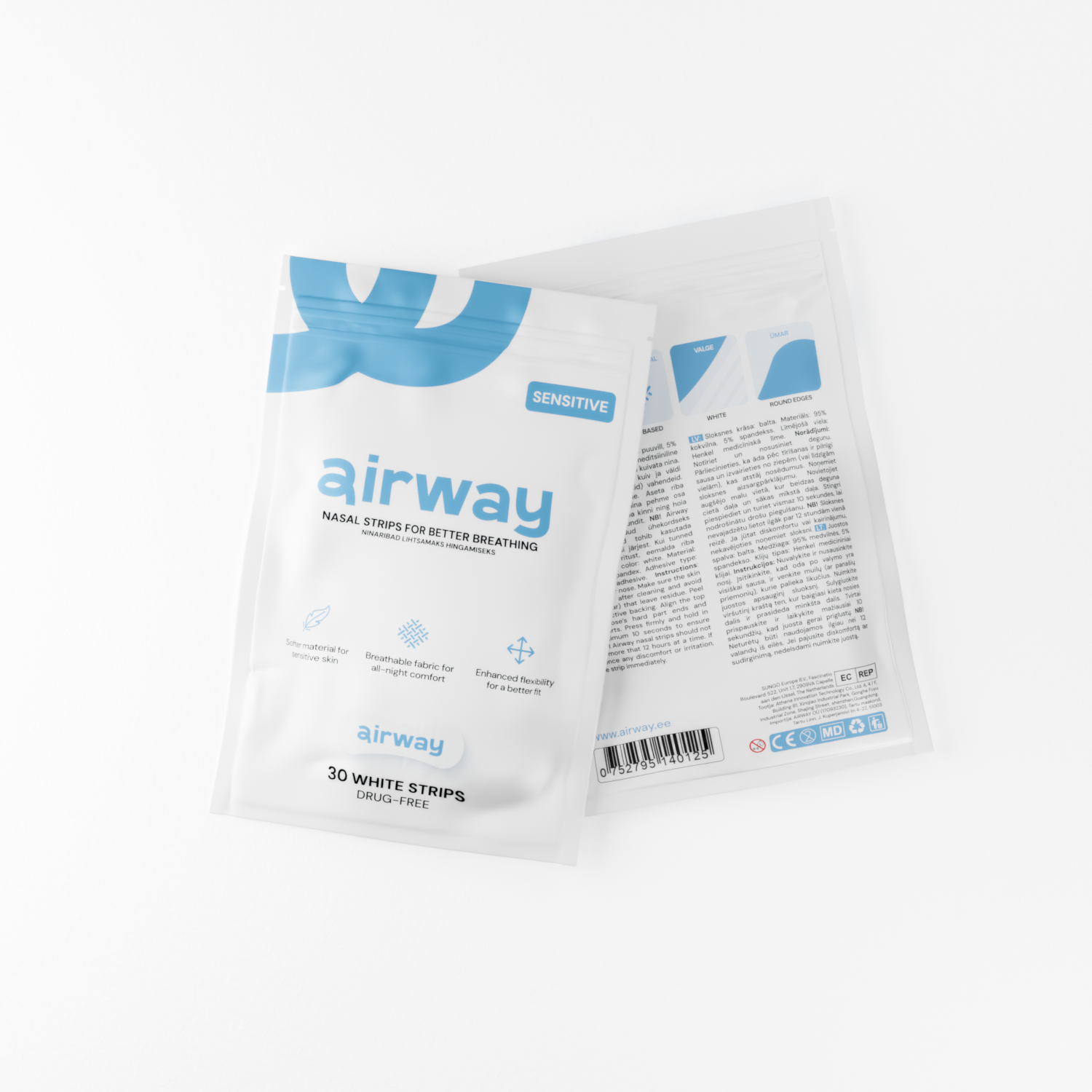 Two packages of airway nasal strips on a white background #color_white-and-blue