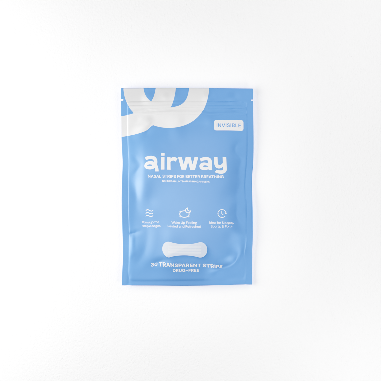 Blue package of airway nasal strips on a white background #color_transparent