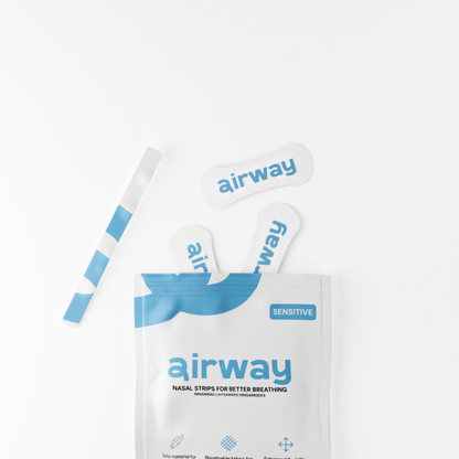 Airway nasal strip packaging with strips on a white background #color_white-and-blue